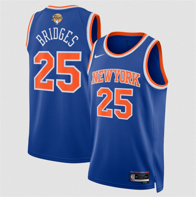 Men's New Yok Knicks #25 Mikal Bridges Blue 2026 Finals Patch Icon Edition Stitched Basketball Jersey