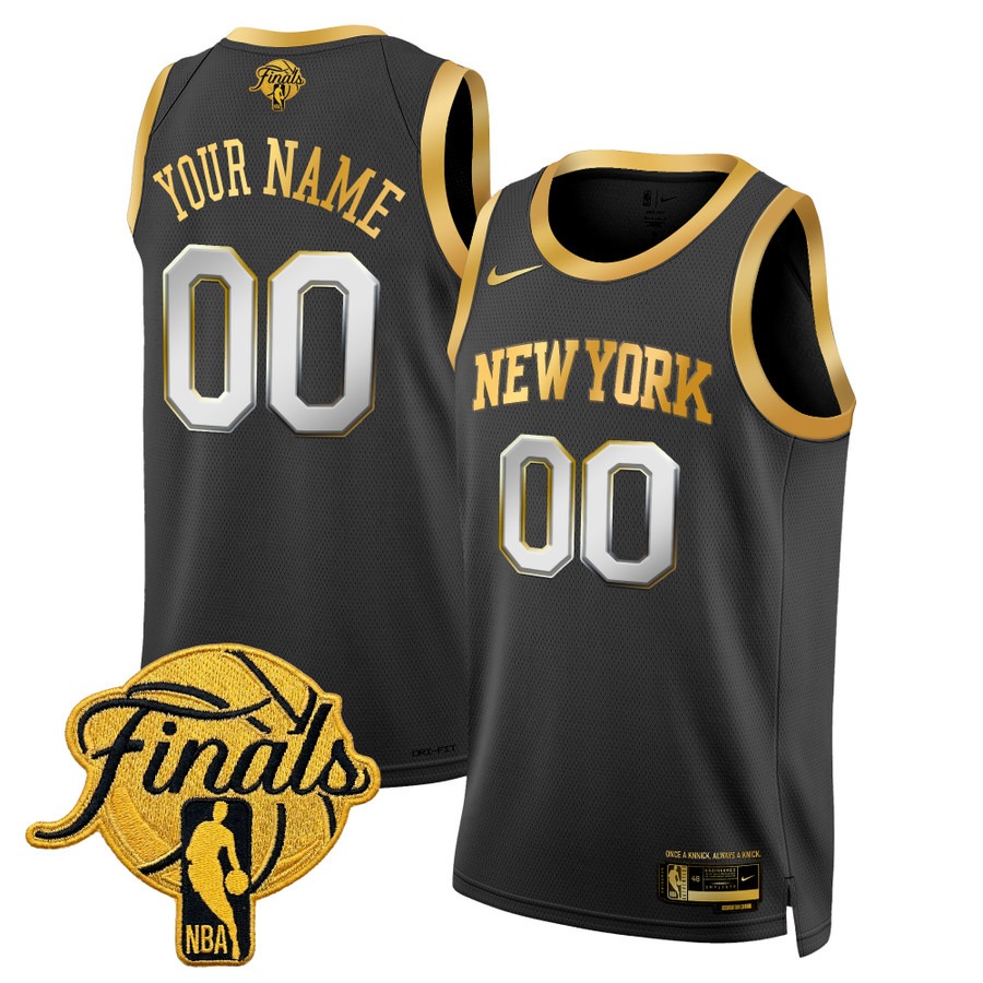 Men's New Yok Knicks Custom Black Gold 2026 Finals Patch Stitched Basketball Jersey