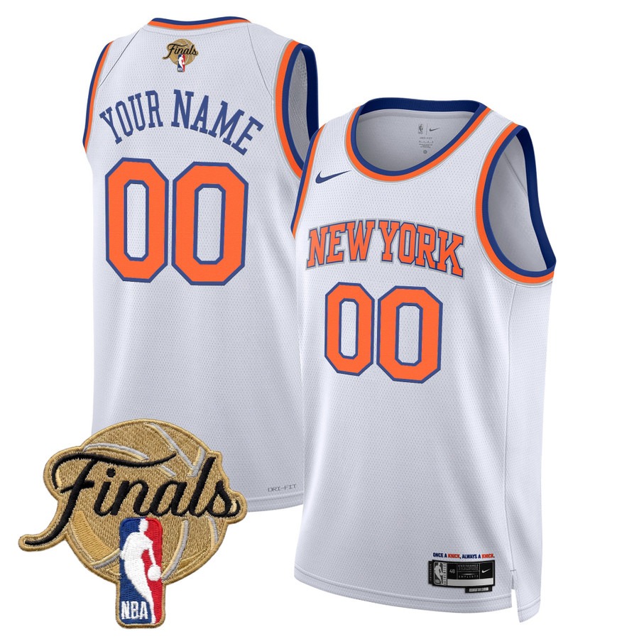 Men's New Yok Knicks Custom White 2026 Finals Patch Association Stitched Basketball Jersey