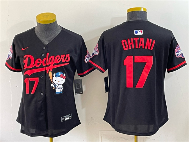 Youth Los Angeles Dodgers #17 Shohei Ohtani Black Hello Kitty Night 2025 World Series Champions Patch Stitched Baseball Jersey