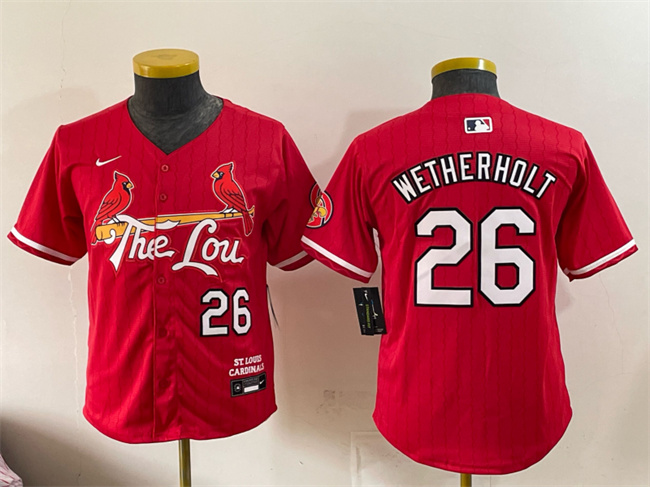 Youth St. Louis Cardinals #26 JJ Wetherholt Red 2024 City Connect Limited Stitched Baseball Jersey