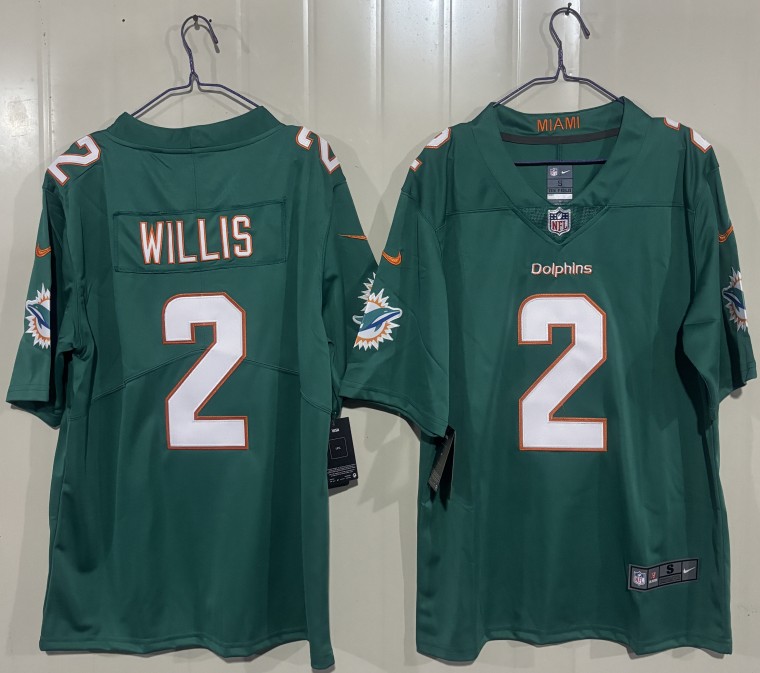 Men's Miami Dolphins #2 Malik Willis Aqua 2026 Vapor Limited Stitched Football Jersey