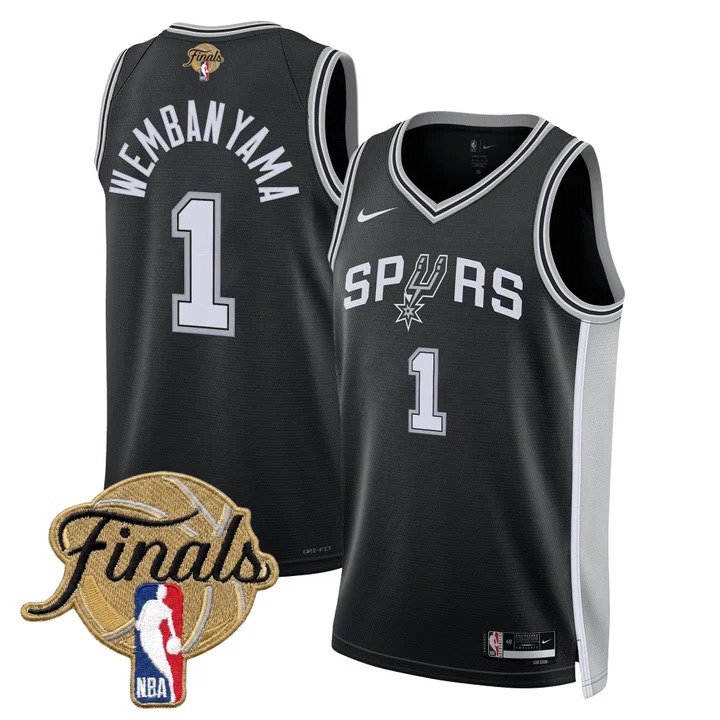 Men's San Antonio Spurs #1 Victor Wembanyama Black 2026 Finals Icon Swingman Stitched Jersey