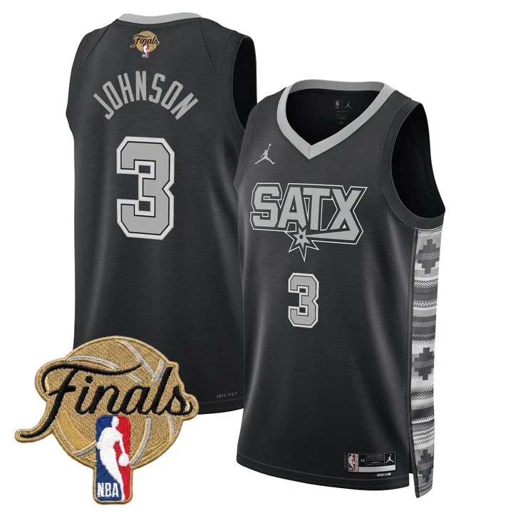 Men's San Antonio Spurs #3 Keldon Johnson Black 2026 Finals Statement Swingman Stitched Jersey