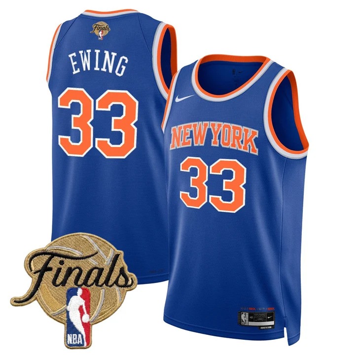 Men's New Yok Knicks #33 Patrick Ewing Blue 2026 Finals Patch Icon Edition Stitched Basketball Jersey
