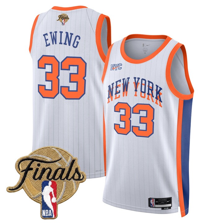 Men's New Yok Knicks #33 Patrick Ewing White 2026 Finals Patch 23-24 City Stitched Basketball Jersey