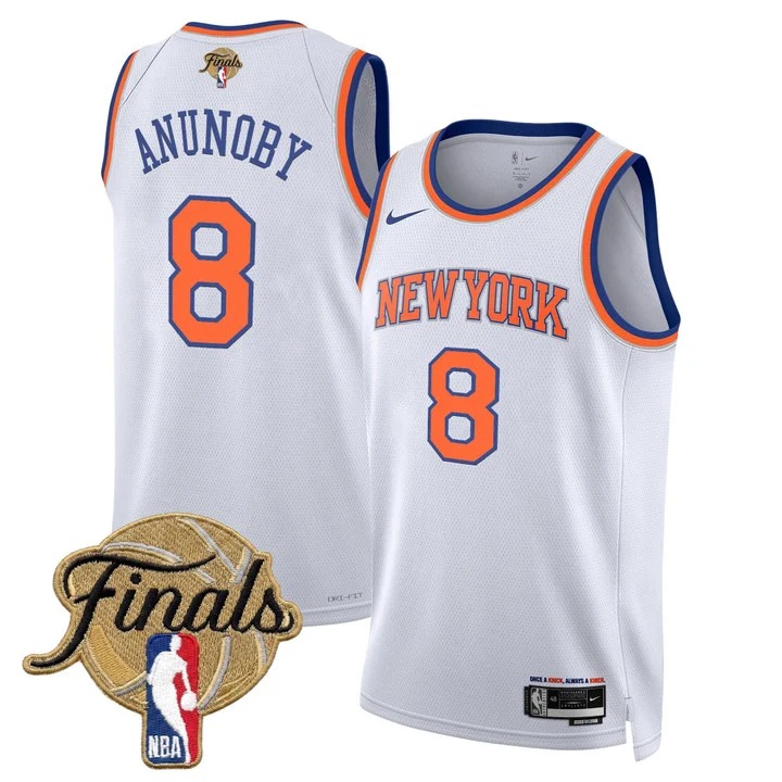 Men's New Yok Knicks #8 OG Anunoby White 2026 Finals Patch Association Stitched Basketball Jersey
