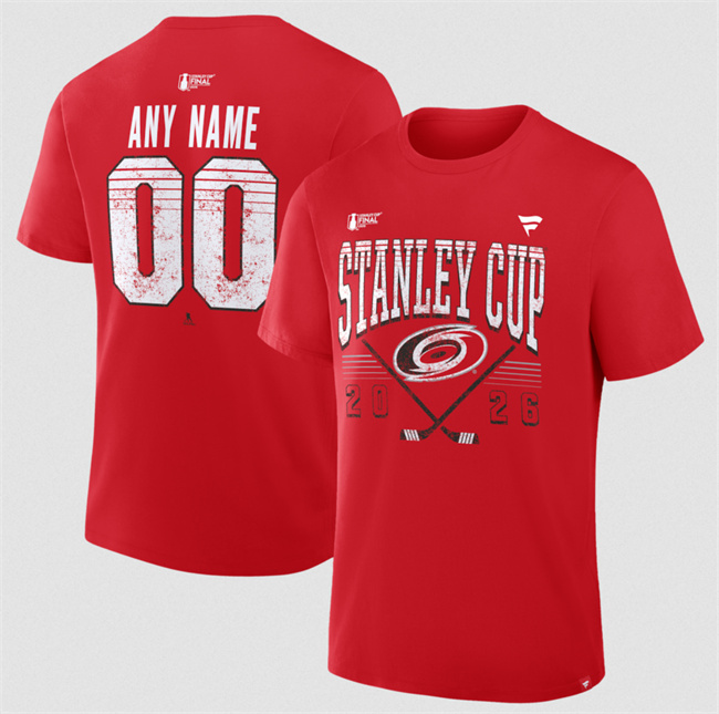 Men's Carolina Hurricanes Active Player Custom Red 2026 Stanley Cup Final Name & Number T-Shirt