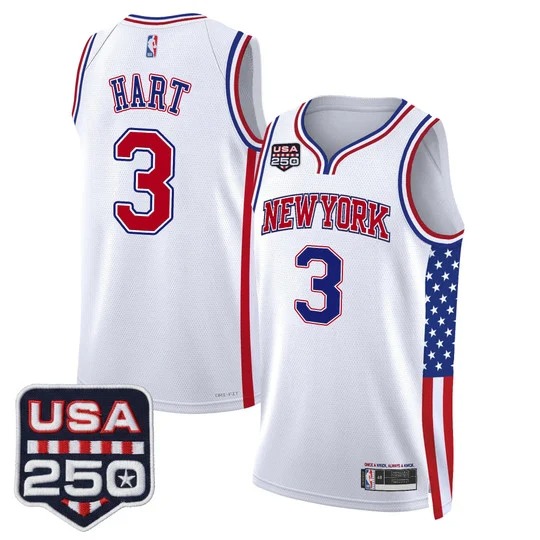 Men's New York Knicks #3 Josh Hart White America 250 Edition Swingman Stitched Jersey