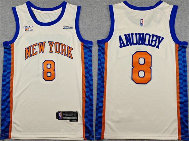 Men's New Yok Knicks #8 OG Anunoby Cream 2024-25 City Edition Stitched Basketball Jersey