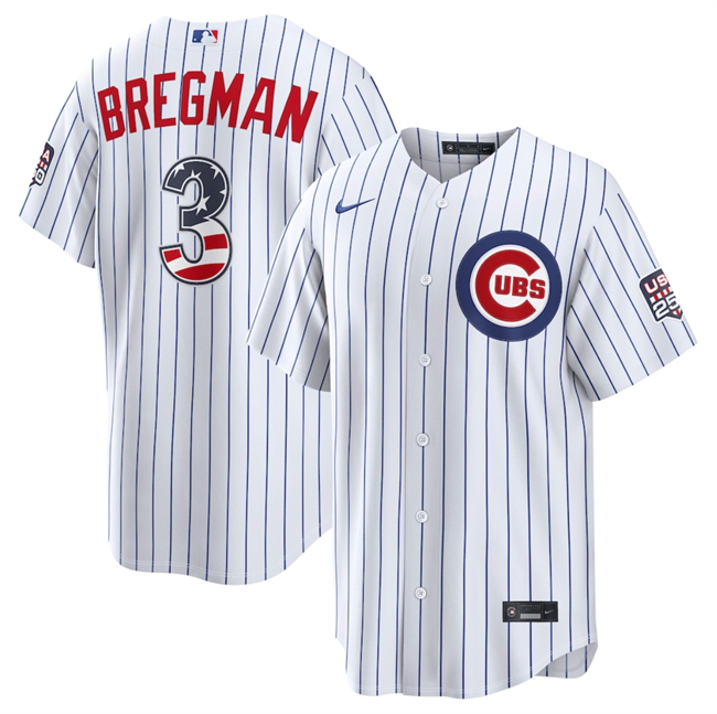 Men's Chicago Cubs #3 Alex Bregman White 2026 USA 250 Fourth of July Home Stadium Stitched Baseball Jersey
