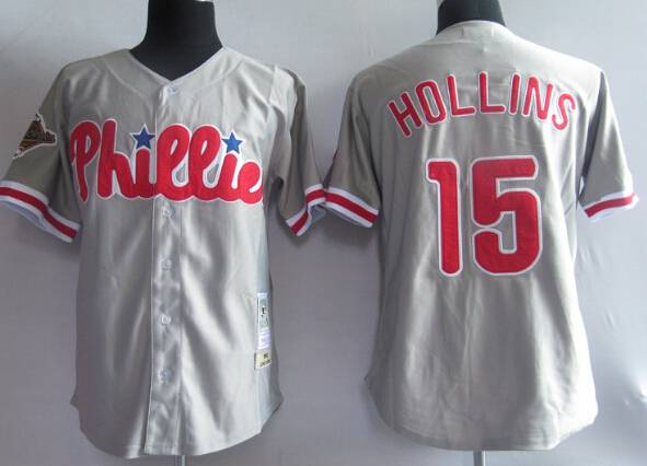 Men's Philadelphia Phillies #15 Dave Hollins Gray Throwback Jersey
